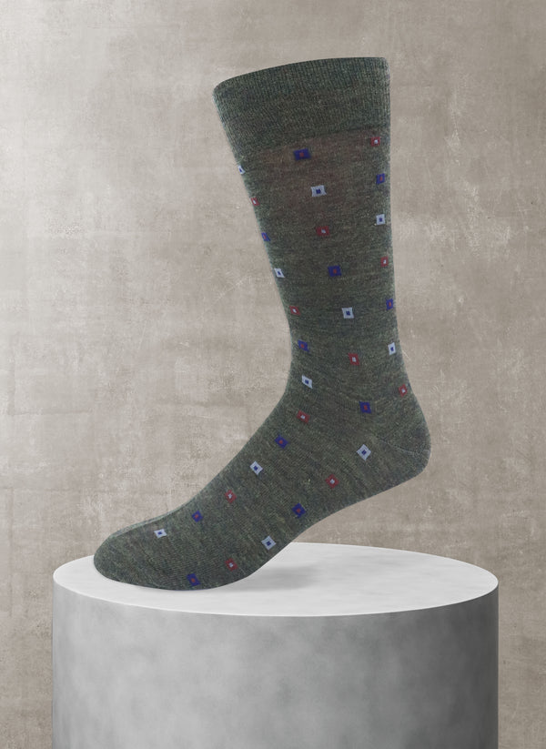 Merino Wool Multi Square Sock in Olive and Lavender