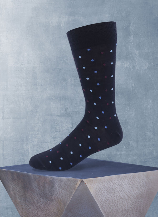Merino Wool Dots Sock in Navy and Light Blue
