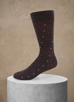 Merino Wool Dots Sock in Brown and Red
