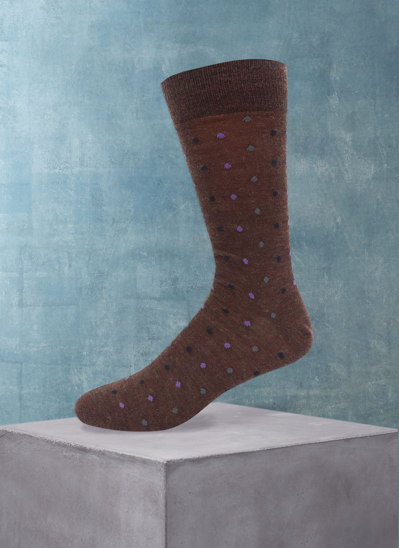 Merino Wool Dots Sock in Taupe and Purple