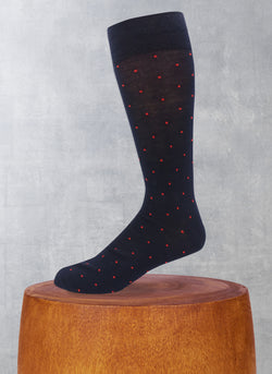 Merino Wool Small Dots Sock in Navy and Red