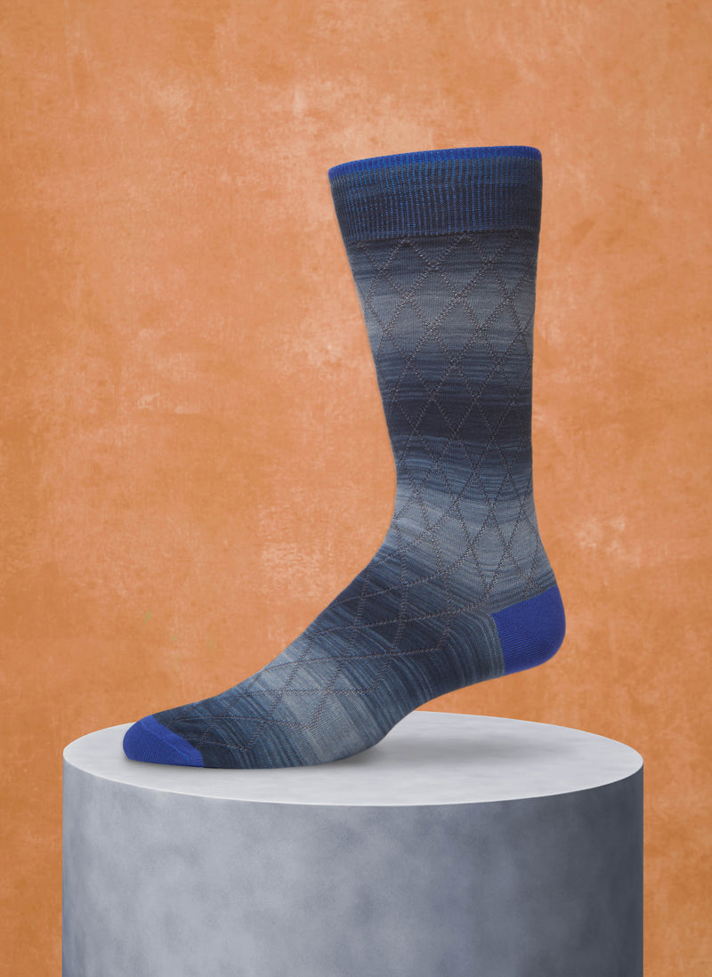 Space Dyed Diamond Sock in Grey and Blue
