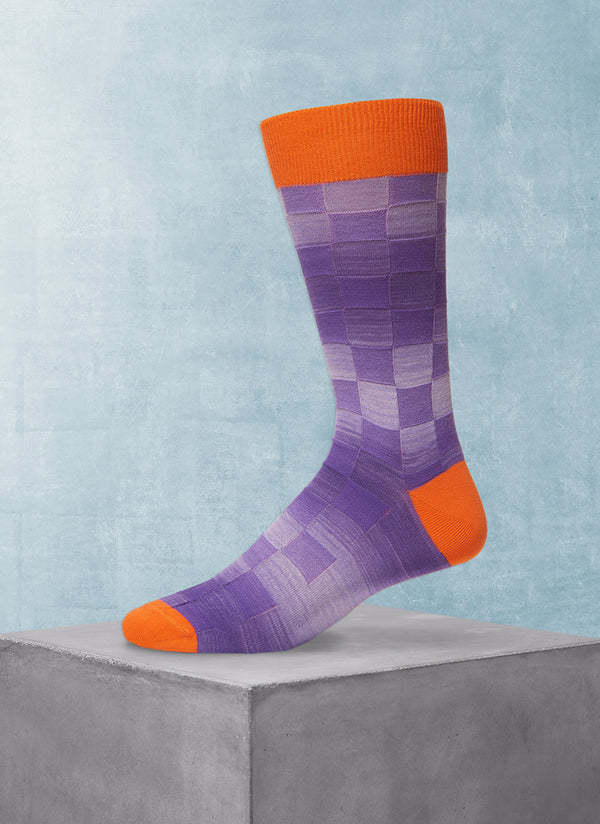 Space Dyed Basketweave Sock in Orange and Purple