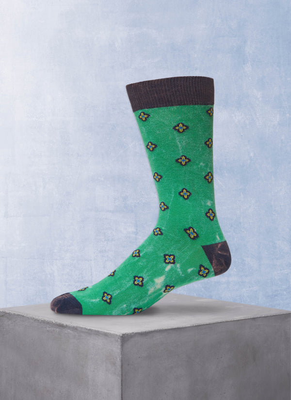 Stonewashed Flower Sock in Green