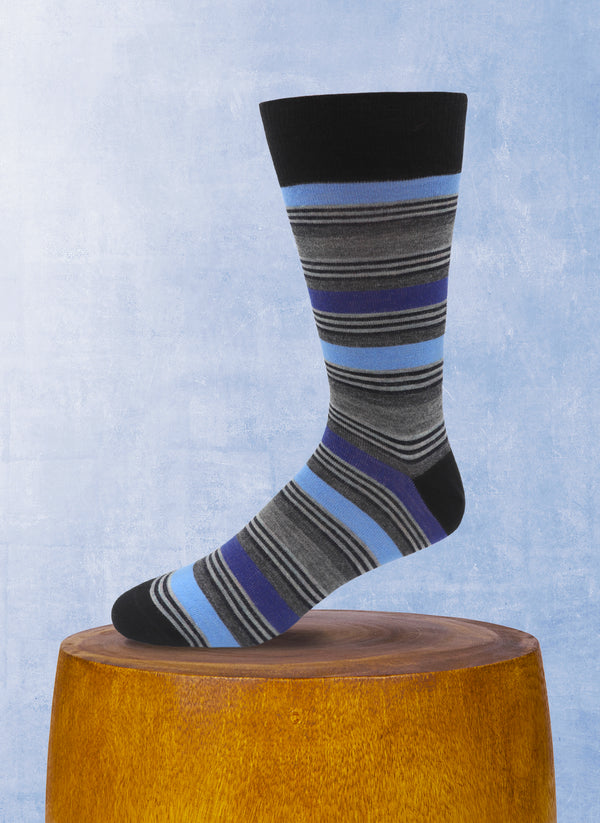 Merino Wool Triple Stripe Sock in Black