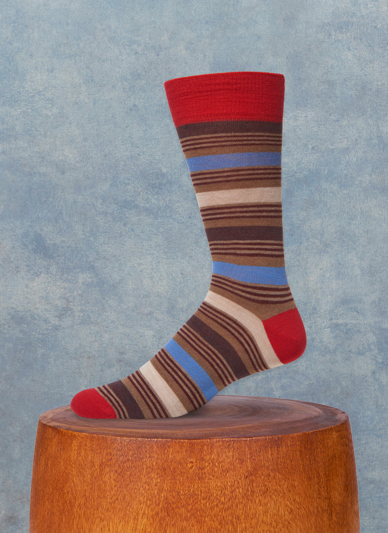 Merino Wool Triple Stripe Sock in Red