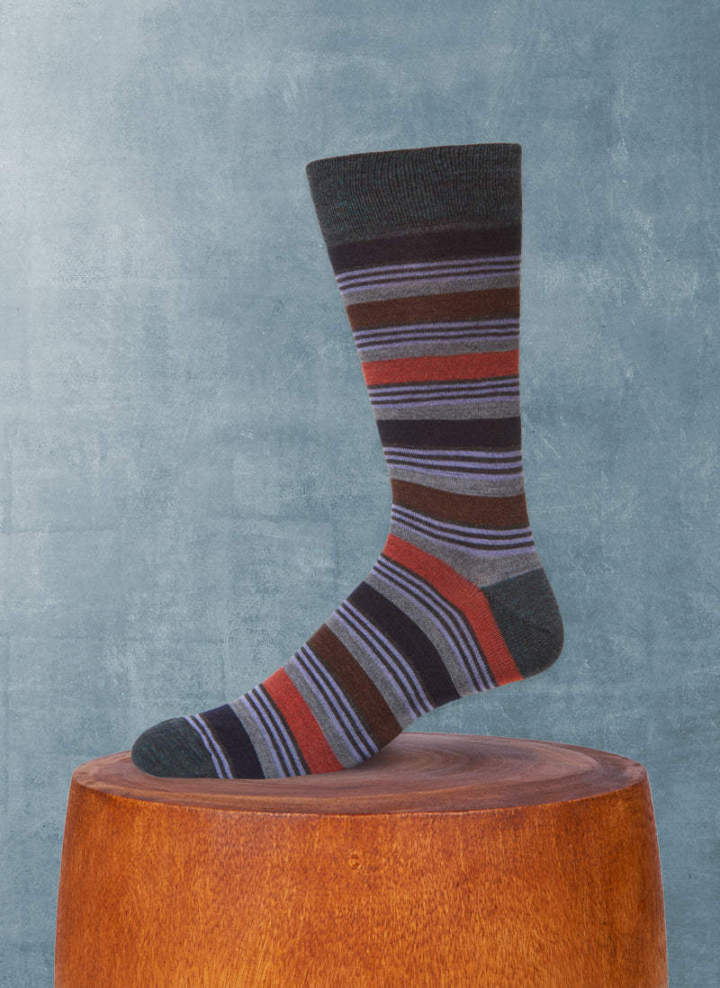 Merino Wool Triple Stripe Sock in Teal