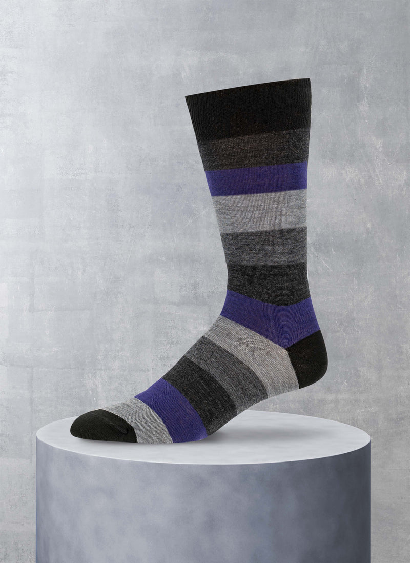 Merino Wool Color Block Sock in Black