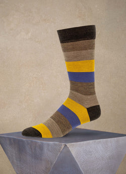Merino Wool Color Block Sock in Brown