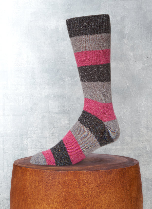 Merino Wool Color Block Stripe Sock in Charcoal