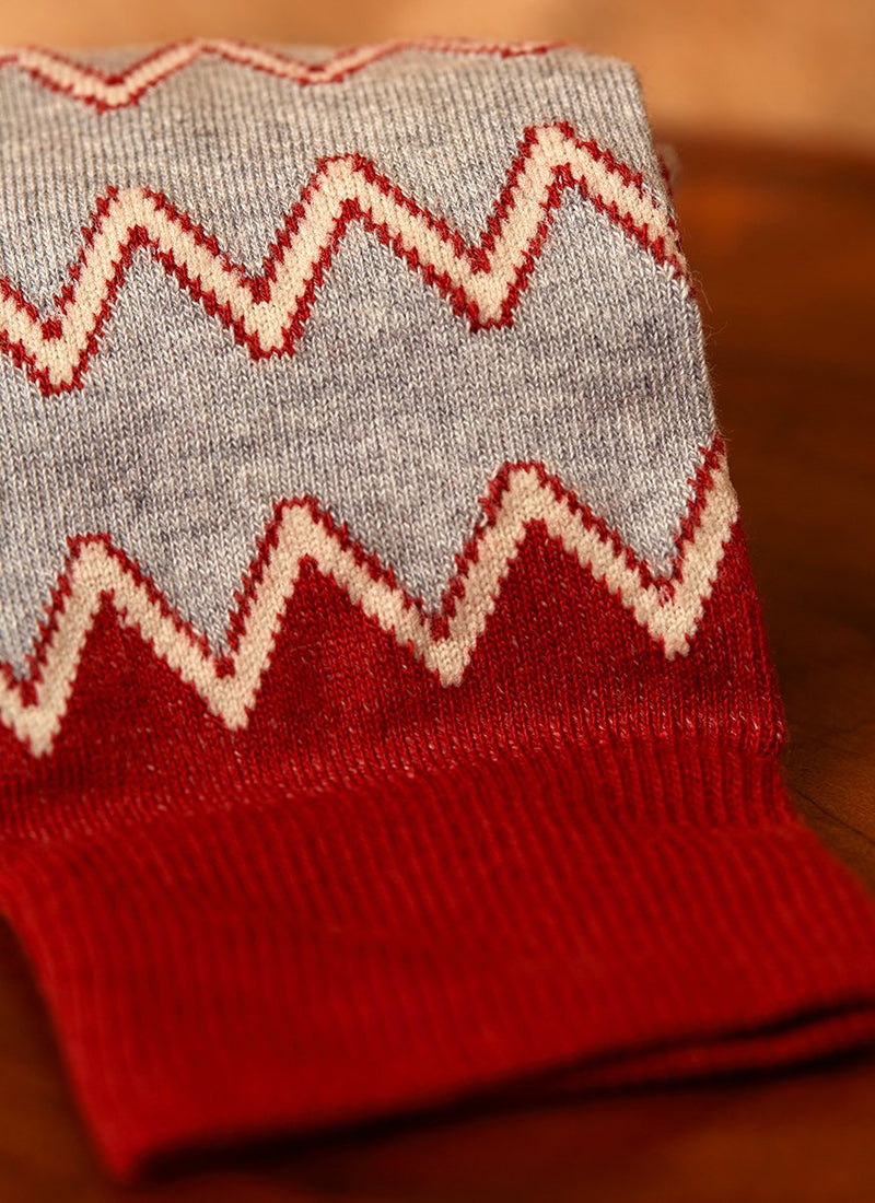 close up of Aztec Zig Zag Sock in Brown
