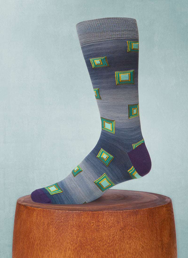Space Dyed Stacked Squares Sock in Black