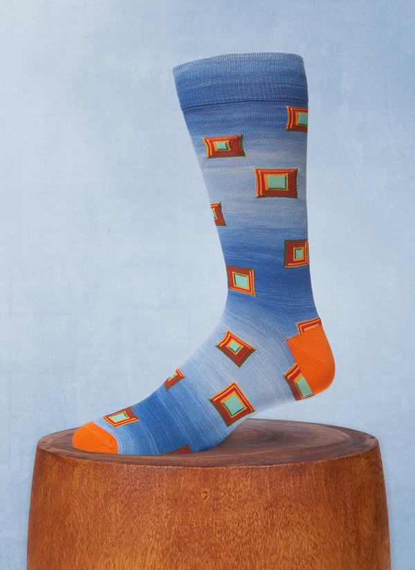 Space Dyed Stacked Square Sock in Blue and Orange
