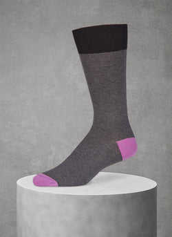 thin cashmere stripe sock in black with purple heel toe