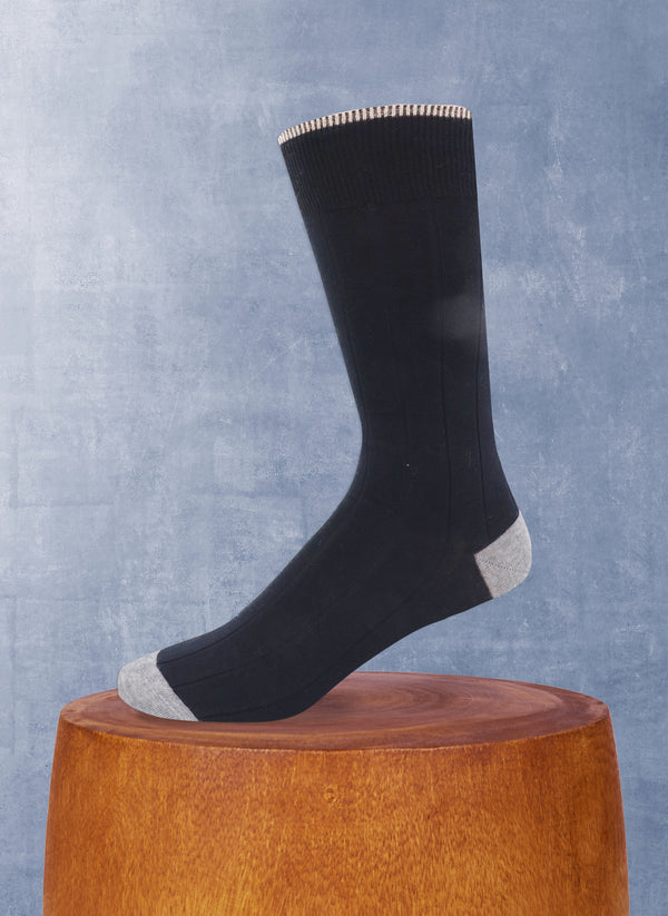 Solid Cashmere Ribbed Sock in Navy and Light Grey