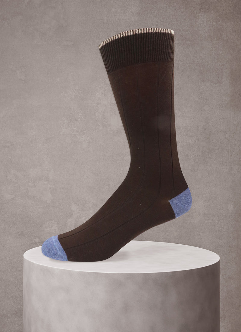 Solid Cashmere Ribbed Sock in Brown and Denim