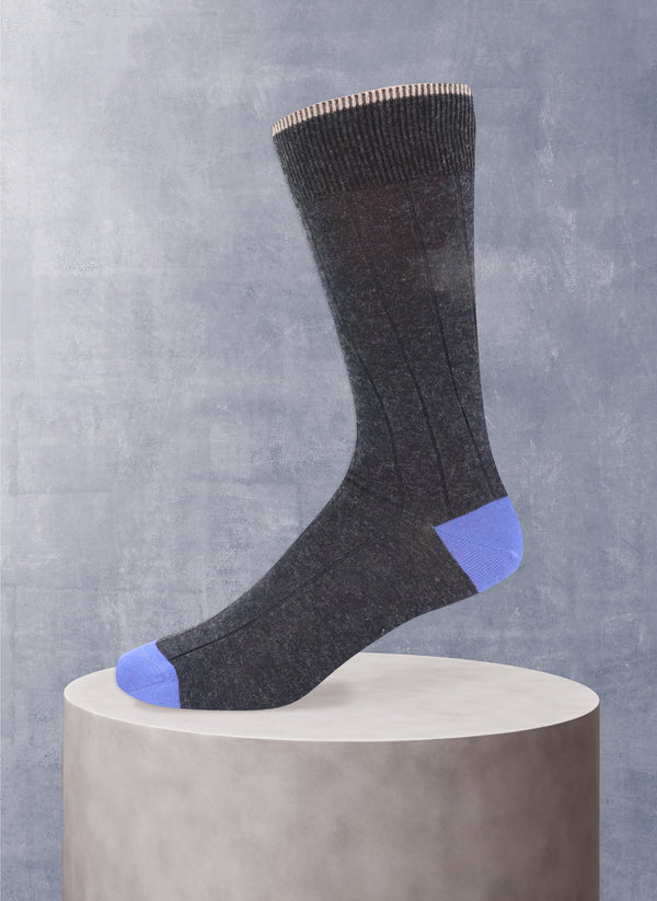 Solid Cashmere Ribbed Sock in Charcoal and Periwinkle