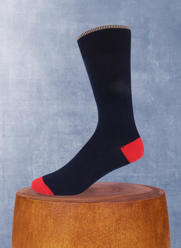 Solid Cashmere Ribbed Sock in Navy and Red