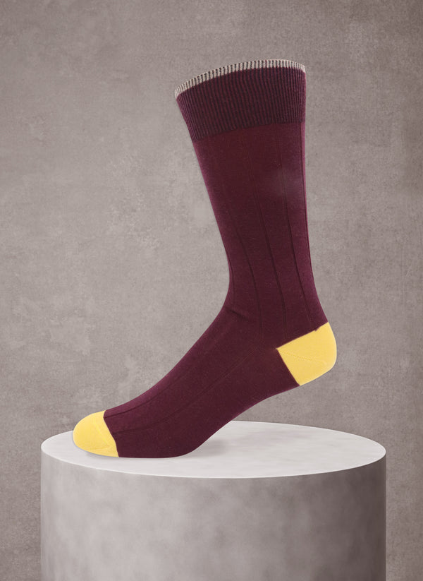 Solid Cashmere Ribbed Sock in Burgundy and Yellow