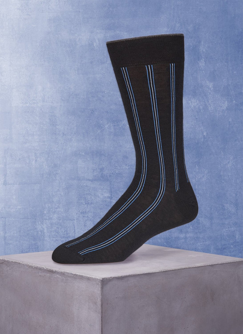 Merino Wool Vertical Stripe Sock in Black