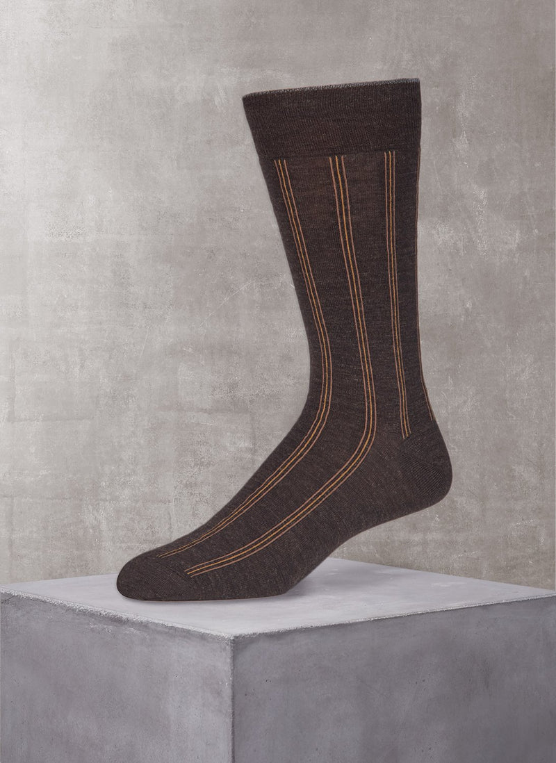 Merino Wool Vertical Stripe Sock in Brown