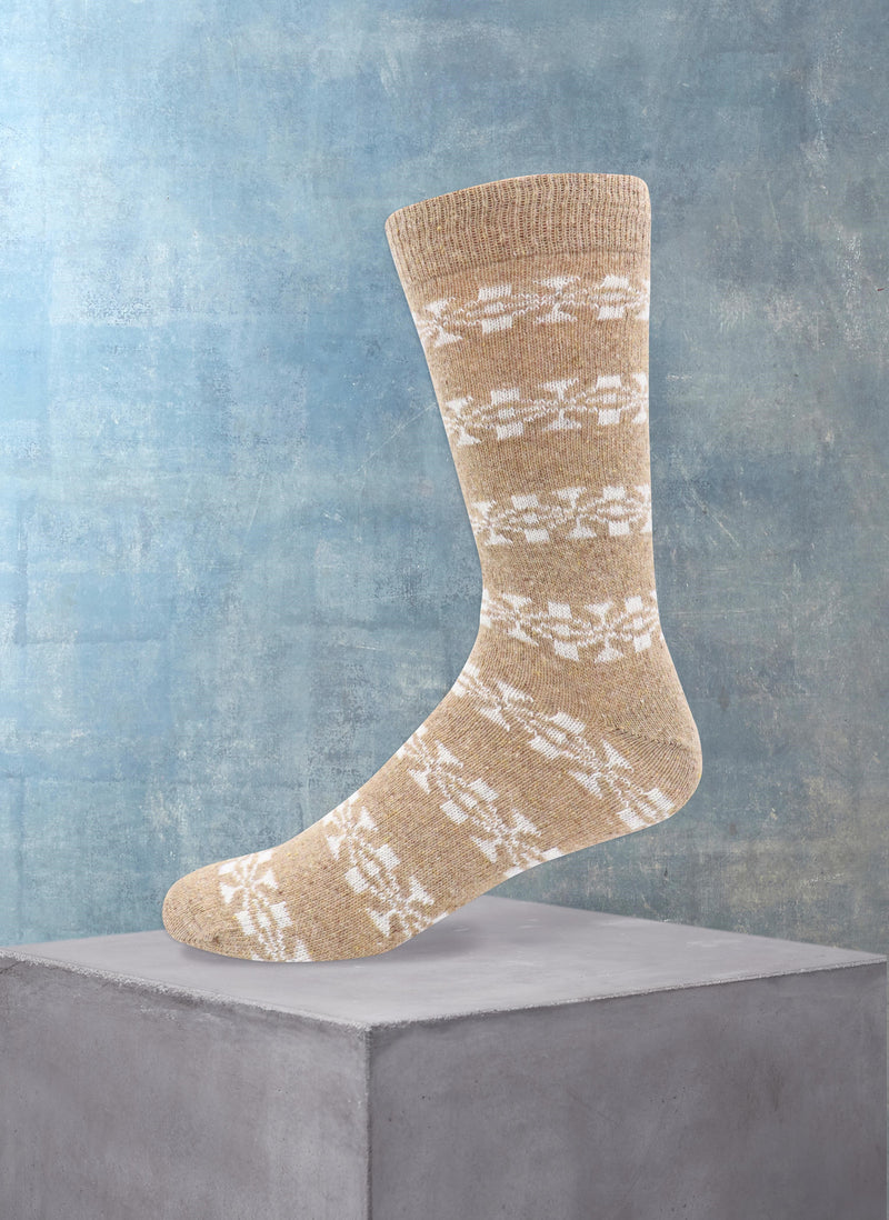 Merino Wool Fairisle Rugby Sock in Cream and Sand
