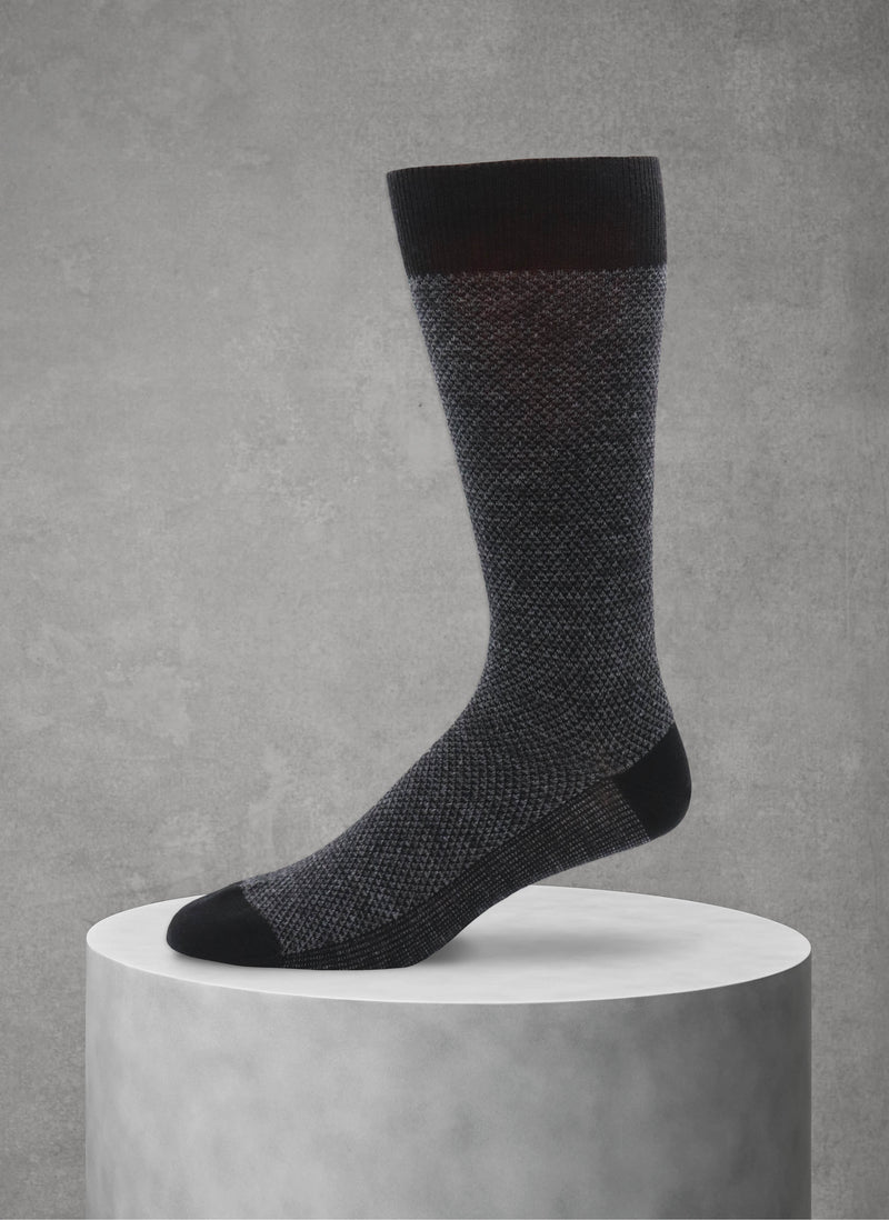 Merino Wool Diamond Sock in Black