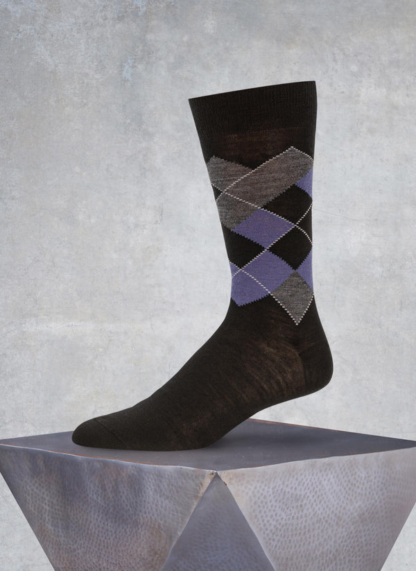Merino Wool Argyle Sock in Purple and Grey