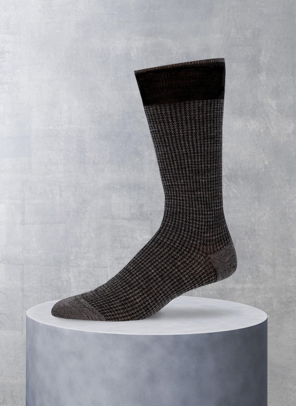 Merino Wool Houndstooth Sock in Charcoal and Black