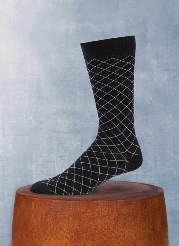 Merino Wool Diamonds Sock in Navy