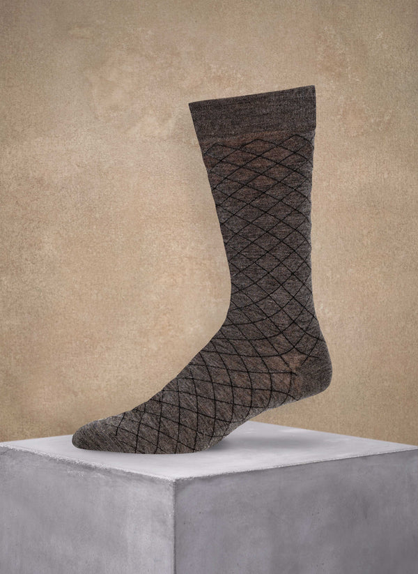 Merino Wool Diamonds Sock in Grey