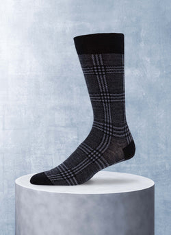 Merino Wool Lined Plaid Sock in Black
