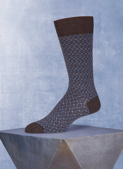 Merino Wool Stitched Diamond Sock in Brown