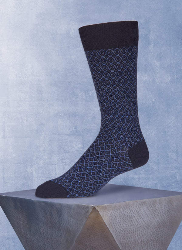 Merino Wool Stitched Diamond Sock in Navy