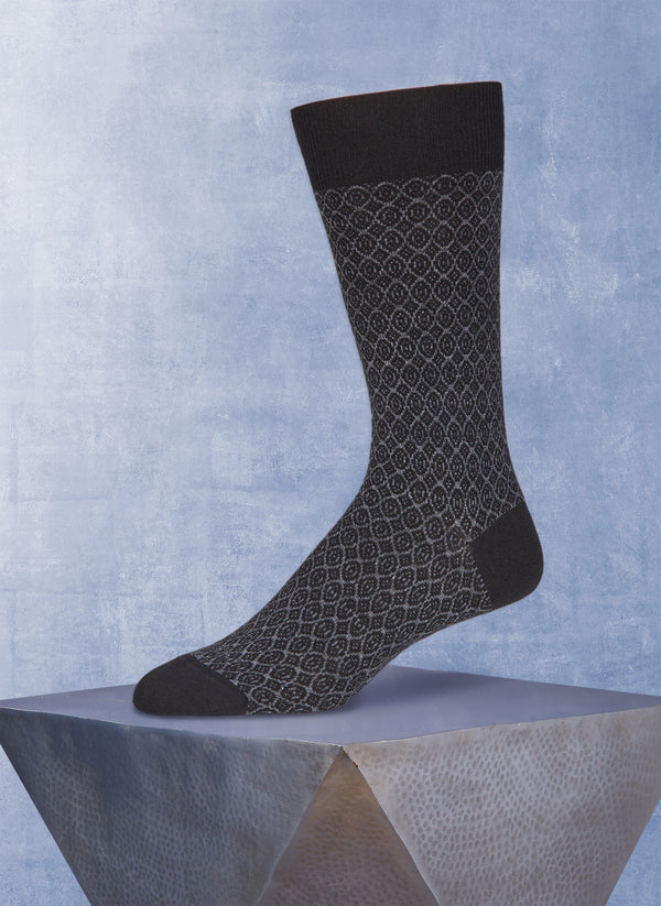 Merino Wool Stitched Diamond Sock in Black