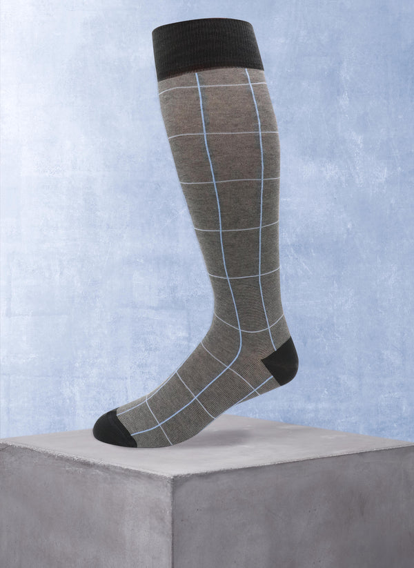 Mille Righe Over the Calf Windowpane Sock in Charcoal