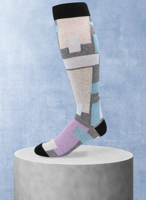 Mille Righe Over The Calf Squares Sock in Black