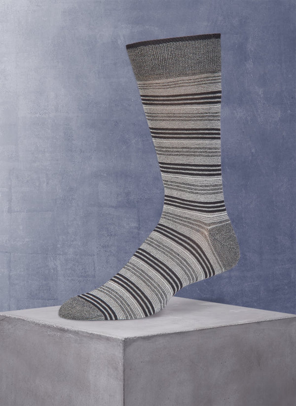 Big and Tall Wide Mille Righe Stripe Sock in Grey
