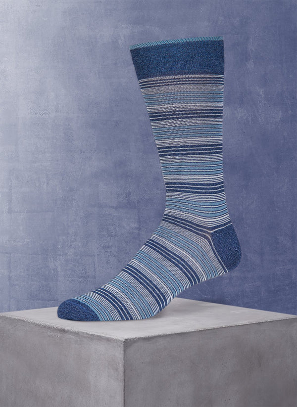 Big and Tall Wide Mille Righe Stripe Sock in Navy