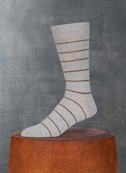 Jaspe Tri Stripe Cotton Sock in Light Grey