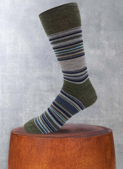 Merino Wool Stripe Sock in Olive and Lavender