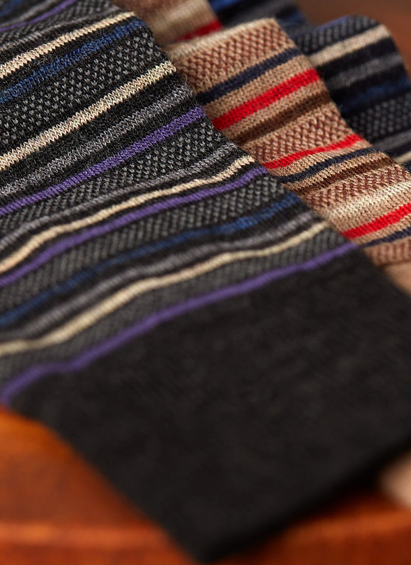 Merino Wool Oxford Stripe Sock in Charcoal