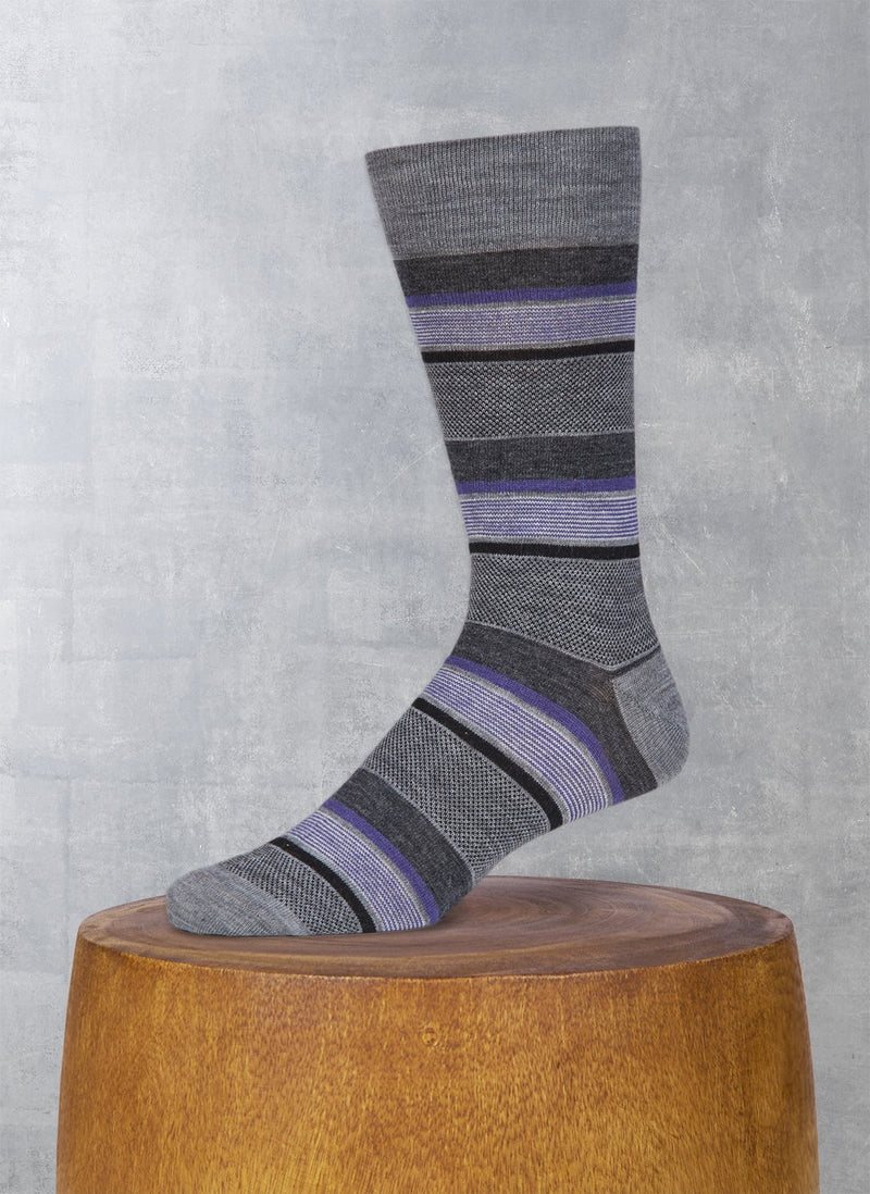 Merino Wool Oxford Mille Stripe Sock in Grey
