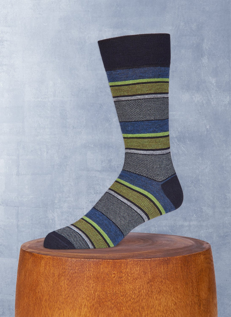 Merino Wool Oxford Mille Stripe Sock in Navy