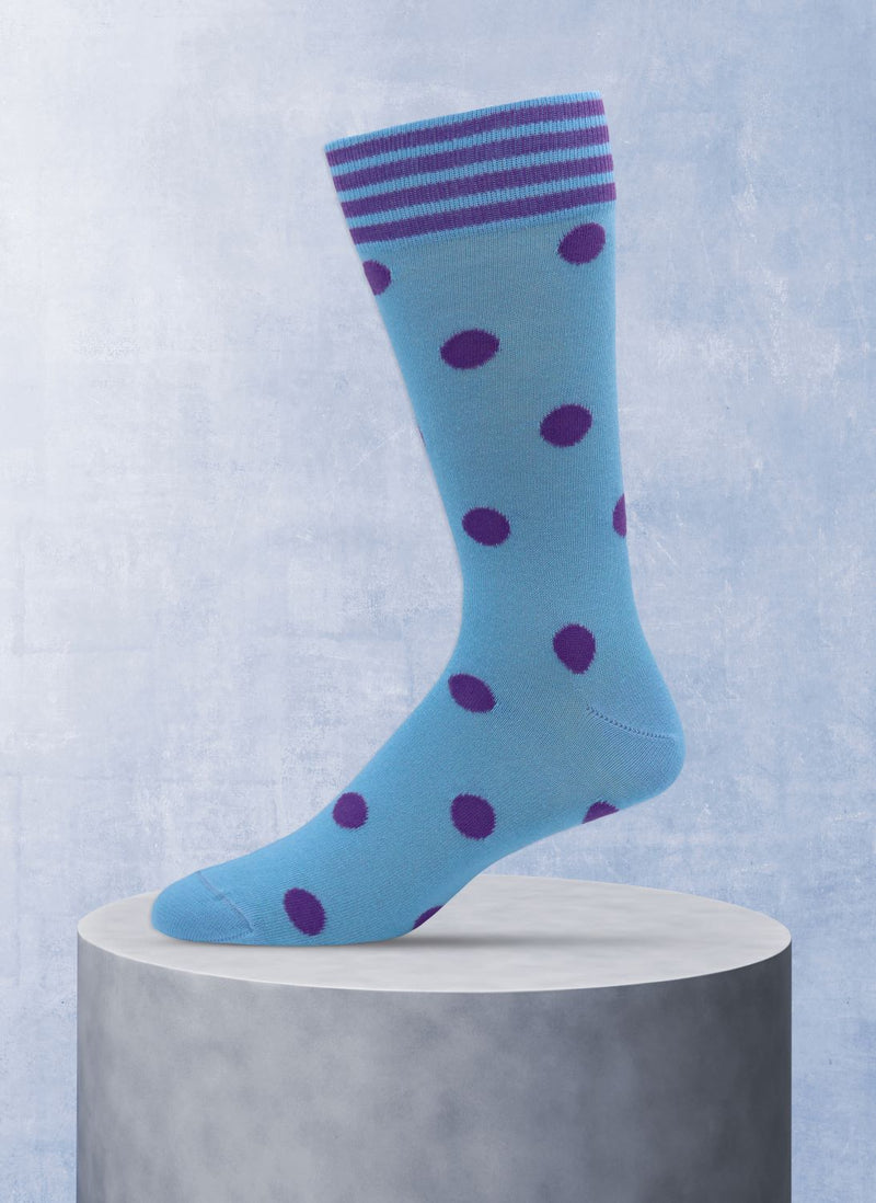 Larger Dot Stripe Cuff Sock in Blue