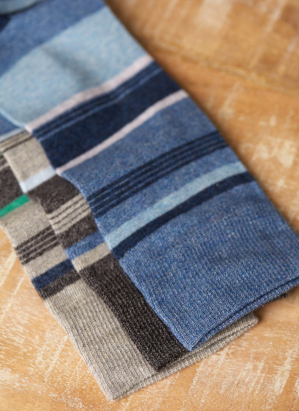 Grouping of Jaspe Variety Cotton Stripe Sock in Charcoal, Jaspe Variety Cotton Stripe Sock in Light Blue, and Jaspe Variety Cotton Stripe Sock in Light Grey