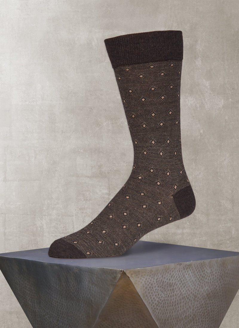 Merino Wool Diamond Birdseye Sock in Brown