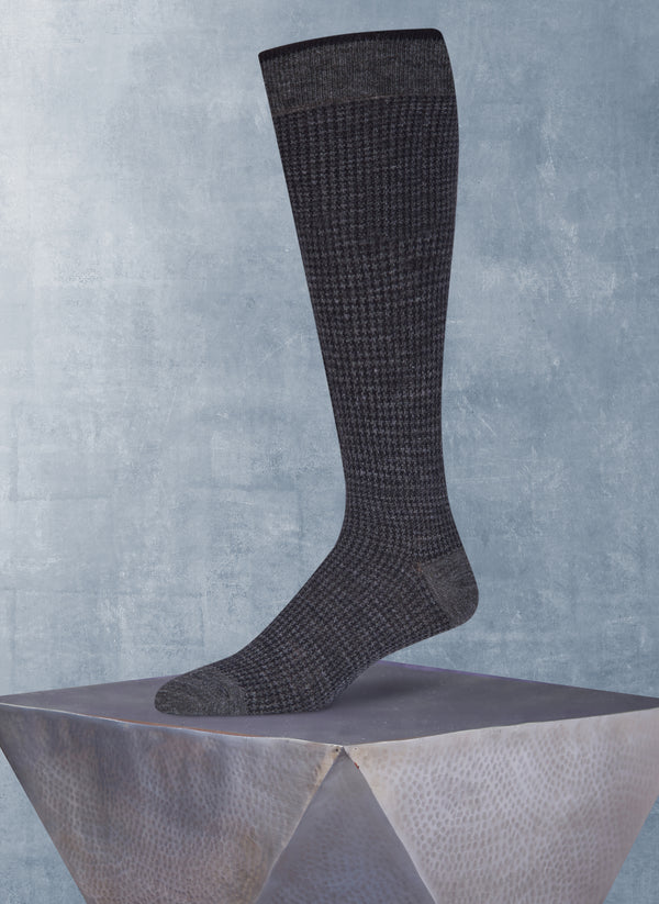 Merino Wool Houndstooth Sock in Grey