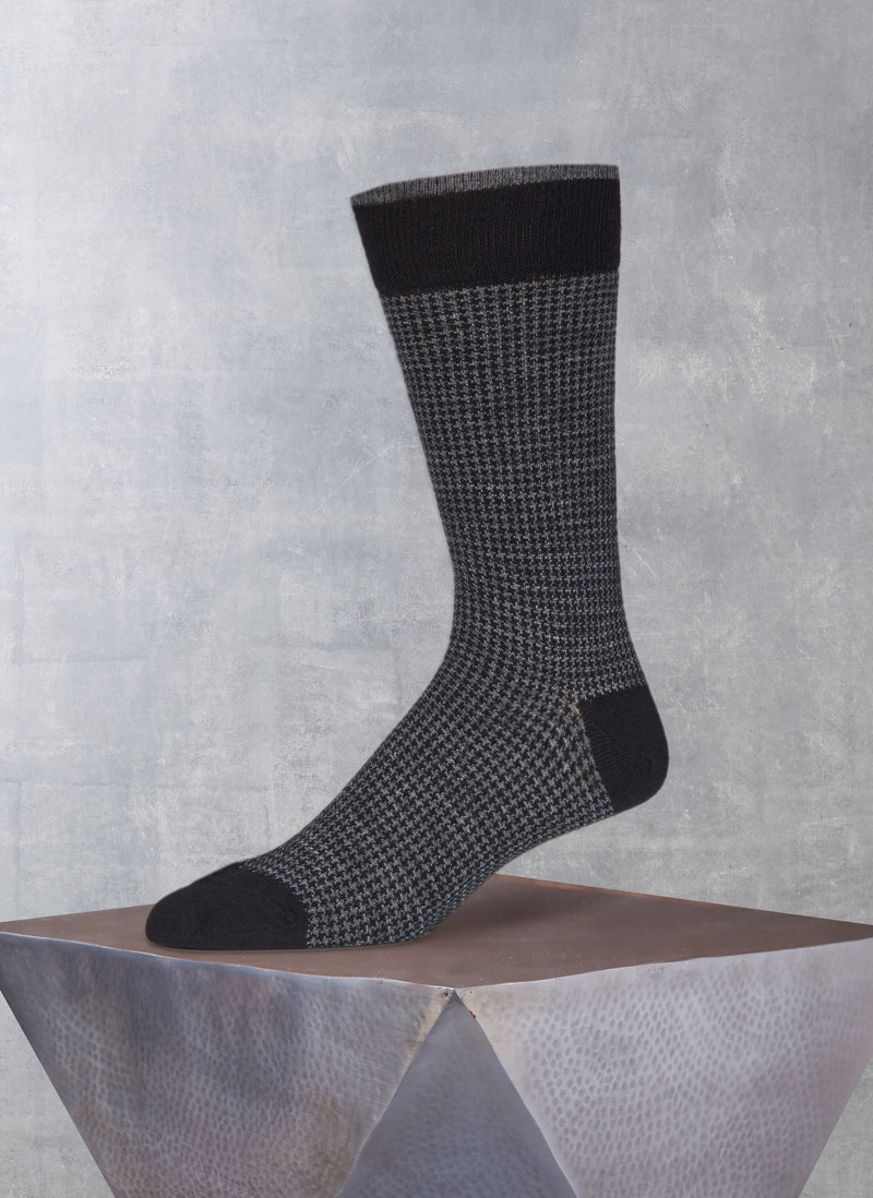 Merino Wool Houndstooth Sock in Black