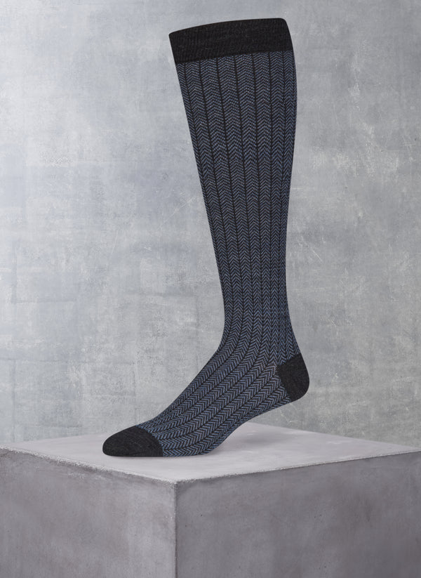 Merino Wool Herringbone Sock in Heather Charcoal
